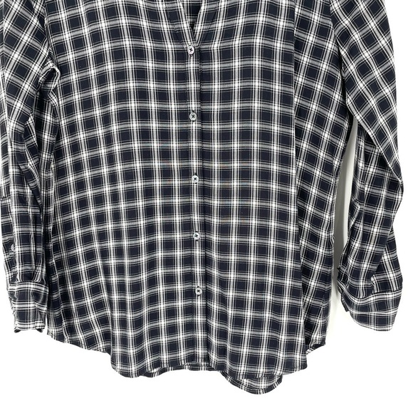 Soft Joie Black Plaid 3/4 Sleeve Roll Tab Pull Over Button Blouse - Picture 4 of 8